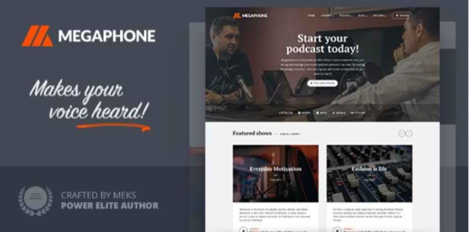 Megaphone WordPress podcast theme 